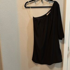 Lulu’s Black Off Shoulder Silky Mini Dress